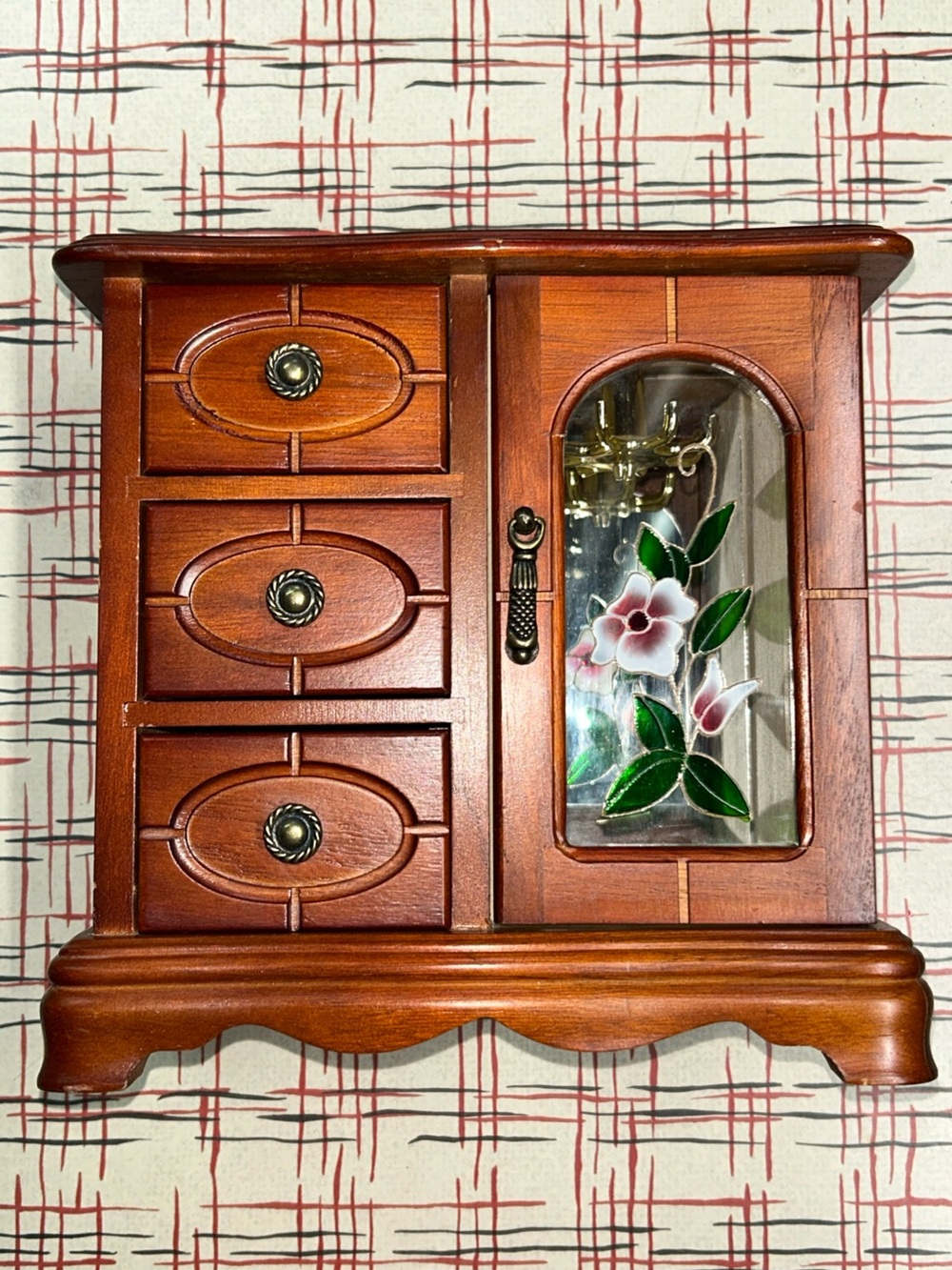 Vintage Wooden Jewelry Armoire, Made In USA